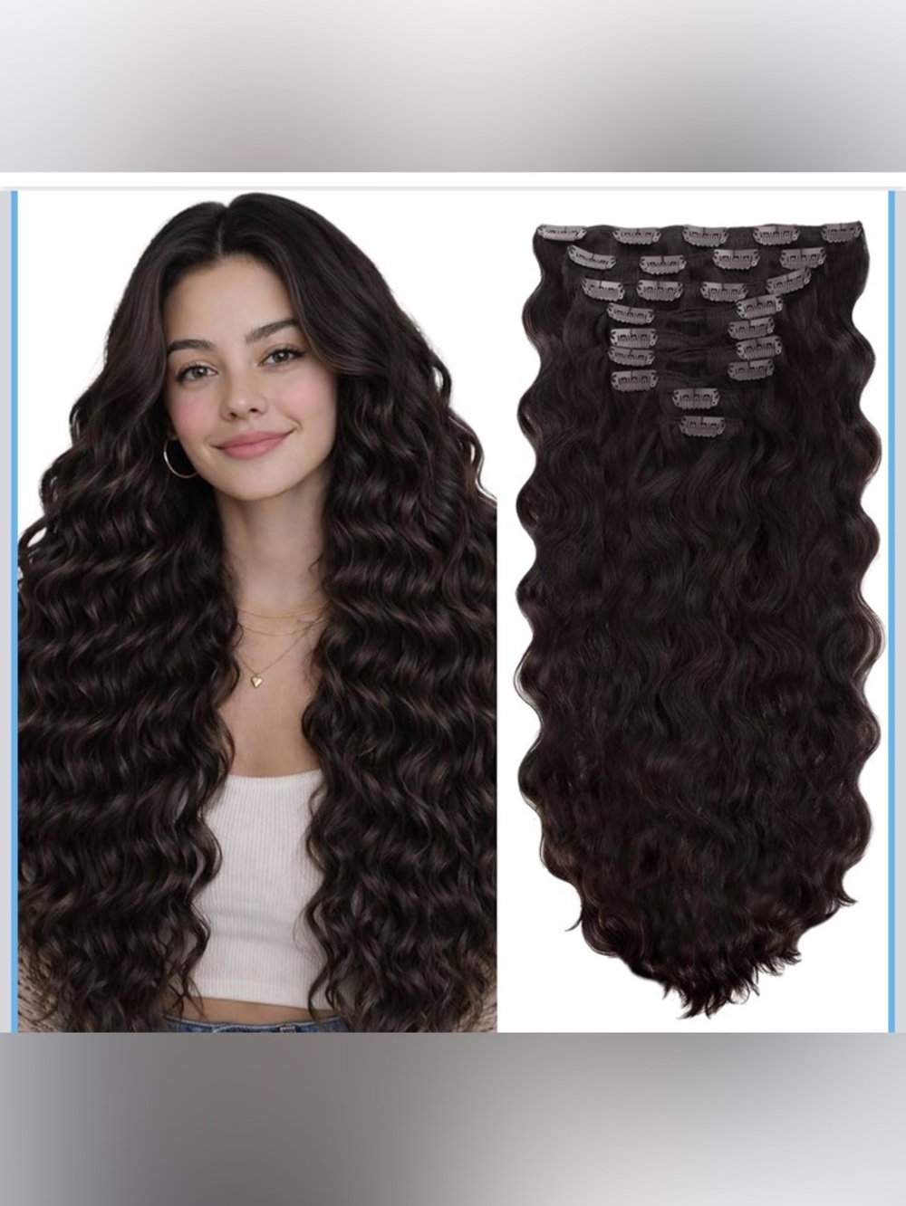 Curly Clip in Human Hair Extensions, 22 Inch 150g 9Pcs, 2 Dark Brown